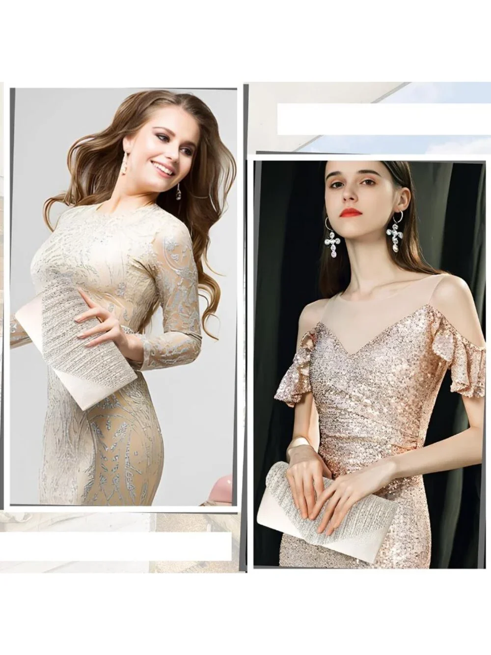 Women's Champagne Rhinestone Clutch Purse For Evening Bag Wedding Handbags